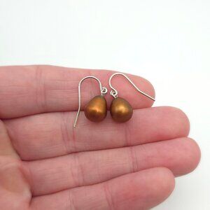 Sterling Silver Genuine Brown Pearl Earrings A467